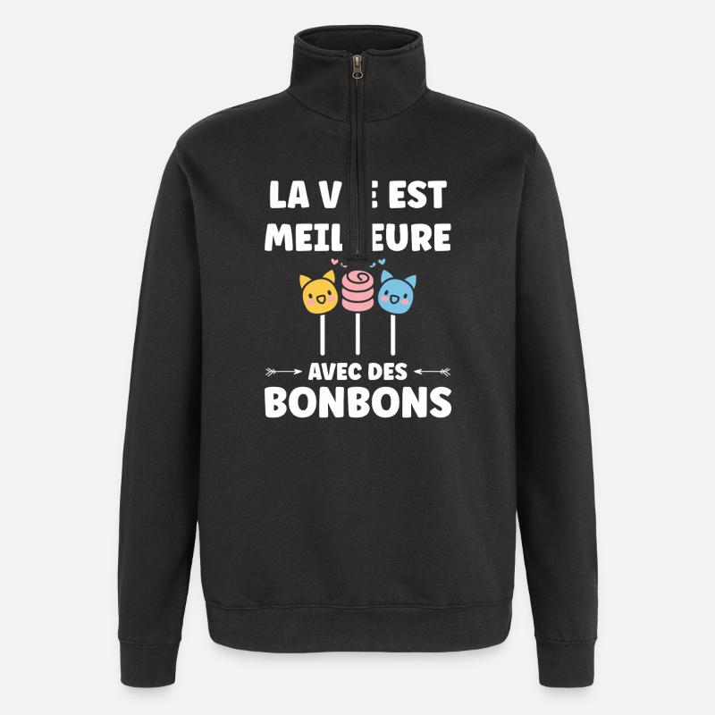 Life is better with candy - Quarter-Zip Sweatshirt - black