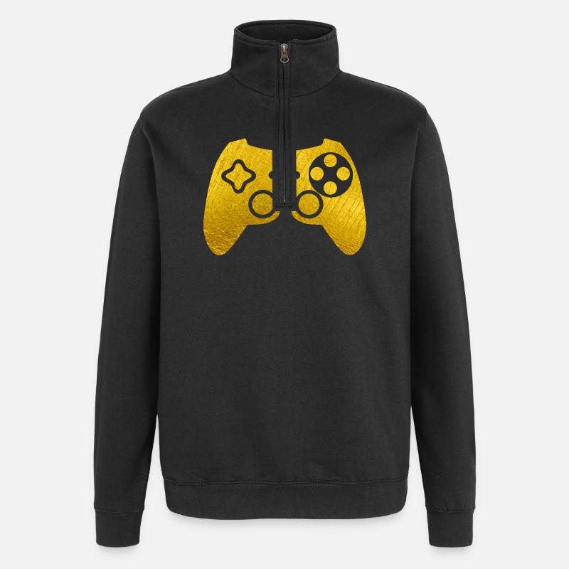 Manette de jeu dorée - Sweat à zip 1/4 - noir