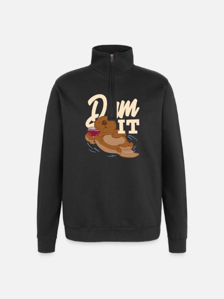 Sea Otter Cartoon Dam It - Quarter-Zip Sweatshirt - black