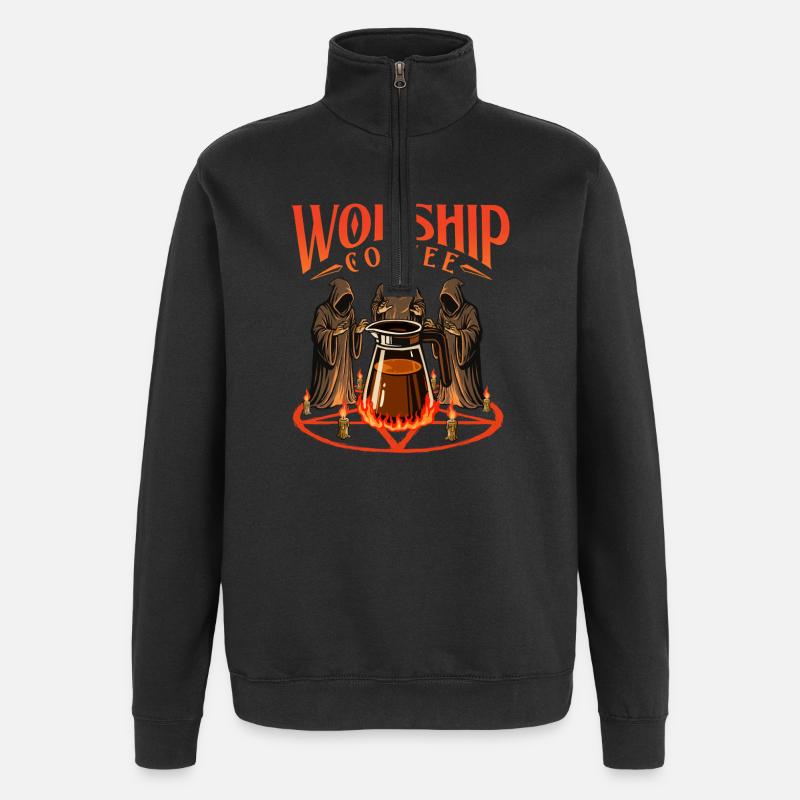 Worship Coffee Bold Caffeine Statement - Quarter-Zip Sweatshirt - black