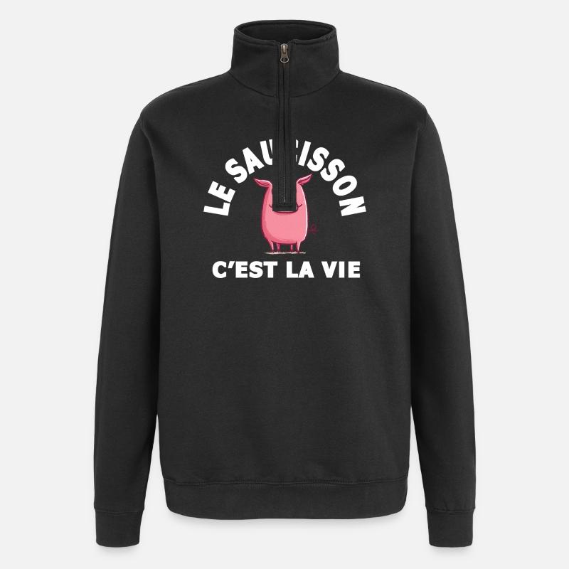 Wurst ist Lebenshumor - Quarter-Zip-Sweatshirt - Schwarz