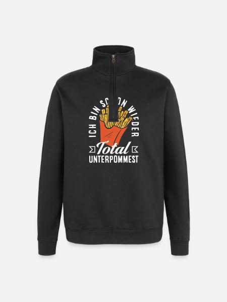Totally underpommest again – French fries joke - Quarter-Zip Sweatshirt - black