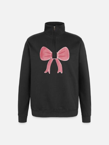 Pastellrosa Aquarellschleife - Quarter-Zip-Sweatshirt - Schwarz