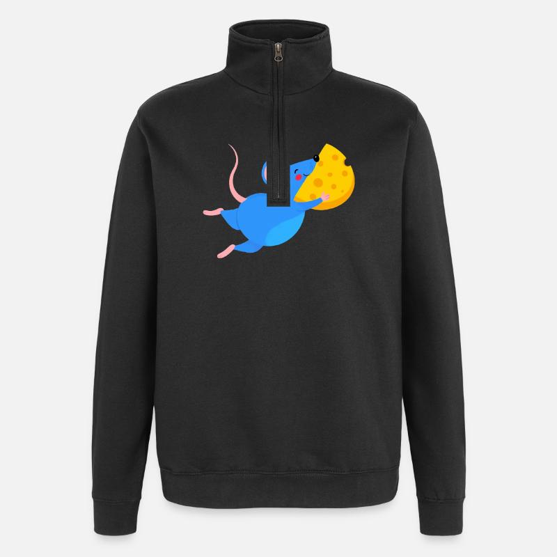 Fröhliche blaue Maus & gelber Käse - Quarter-Zip-Sweatshirt - Schwarz