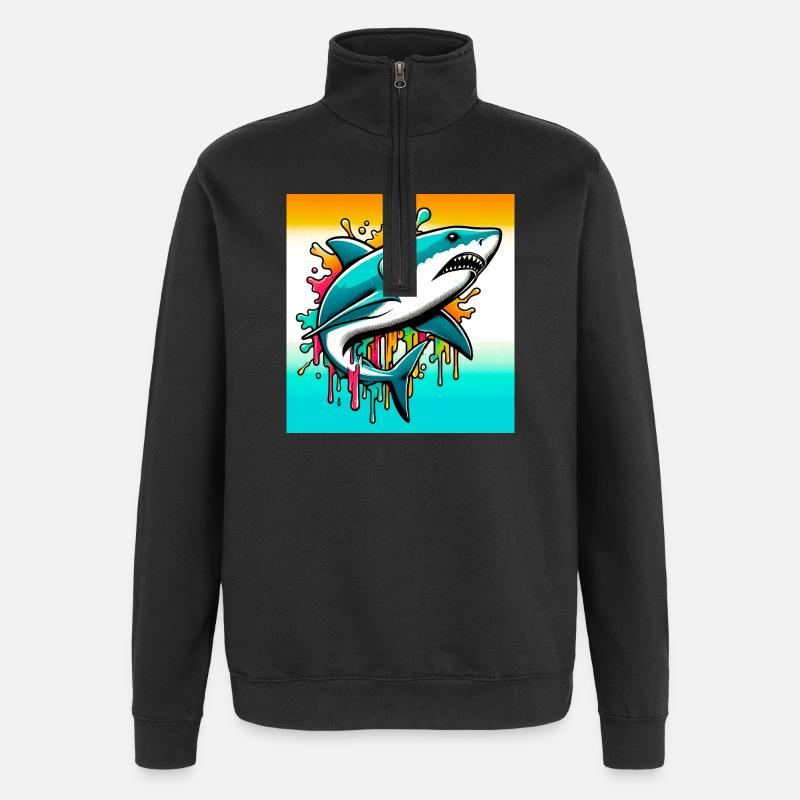 Requin - Sweat à zip 1/4 - noir