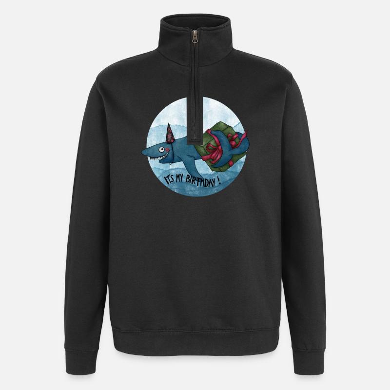 Birthday shark with gift - Quarter-Zip Sweatshirt - black