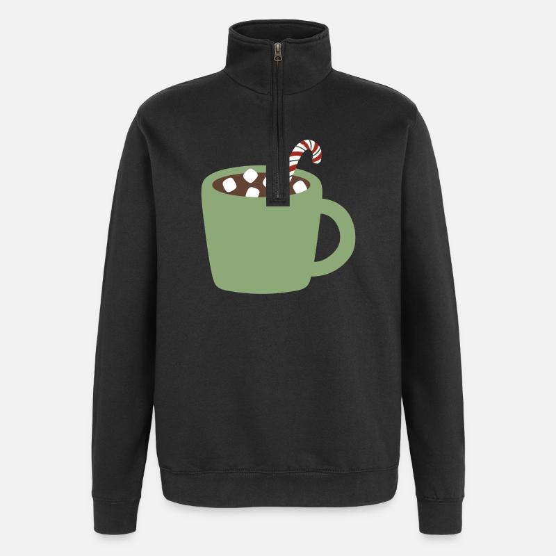 Green Mug Cocoa with Candy Cane - Quarter-Zip Sweatshirt - black
