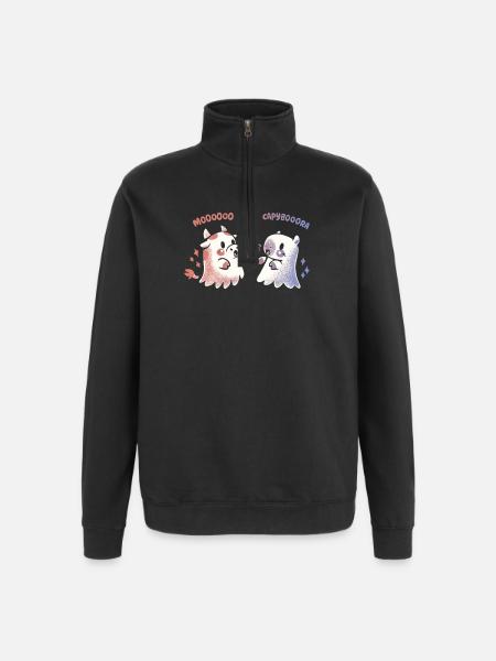 Effrayant Capy et vache - Sweat à zip 1/4 - noir