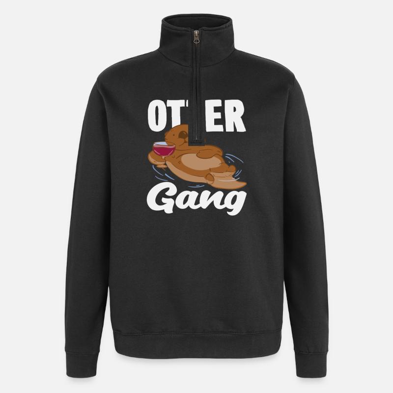 Seeotter Cartoon Bande - Quarter-Zip-Sweatshirt - Schwarz