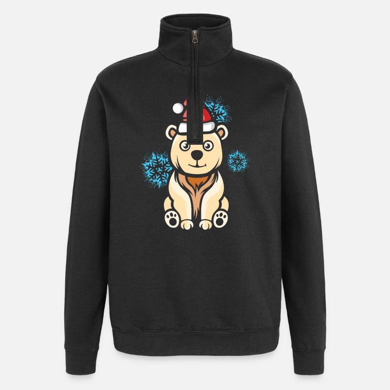Christmas Polar Bear with Snowflakes - Quarter-Zip Sweatshirt - black