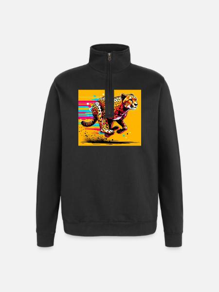 guépard - Sweat à zip 1/4 - noir