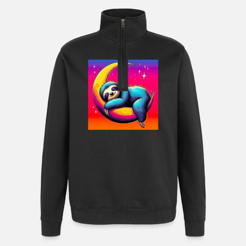Sloth sleeps on the Moon - Quarter-Zip Sweatshirt - black