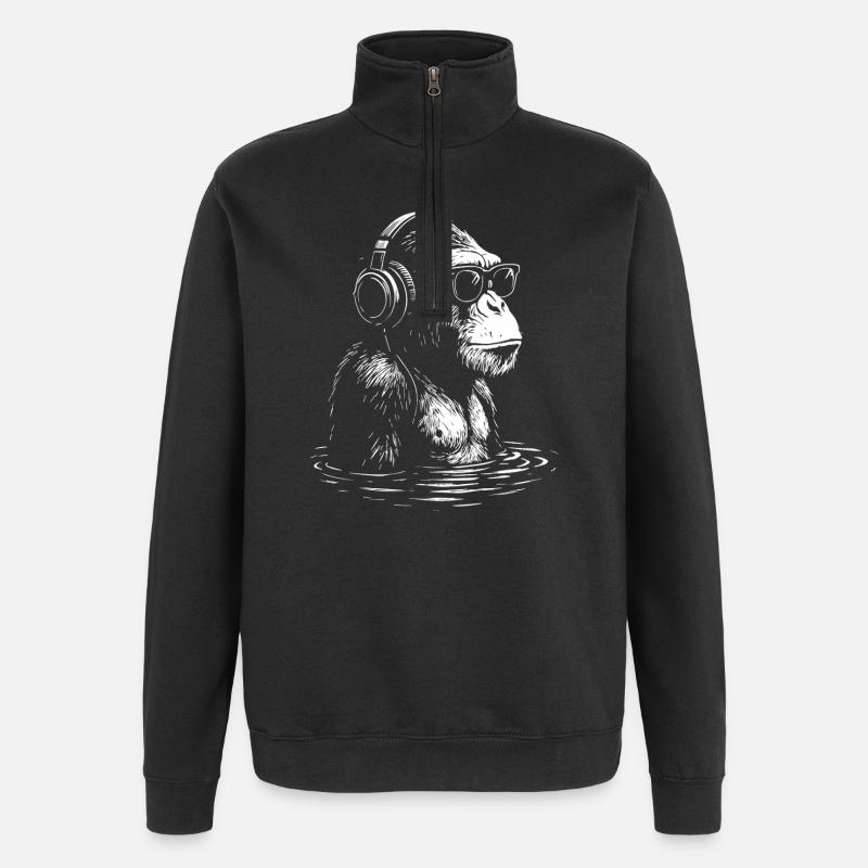 Headphone Monkey in Water - Quarter-Zip Sweatshirt - black