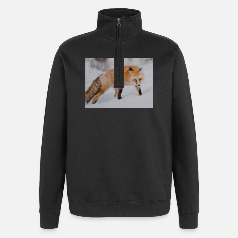 Fuchs im Schnee Aquarell - Quarter-Zip-Sweatshirt - Schwarz