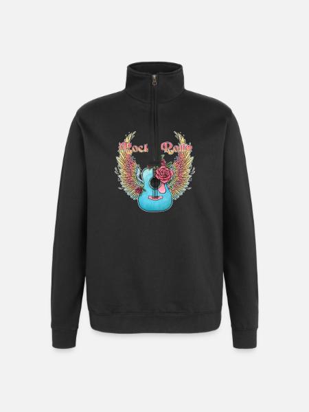 Blue Guitar Wings Roses Rock’n’Roll - Quarter-Zip Sweatshirt - black