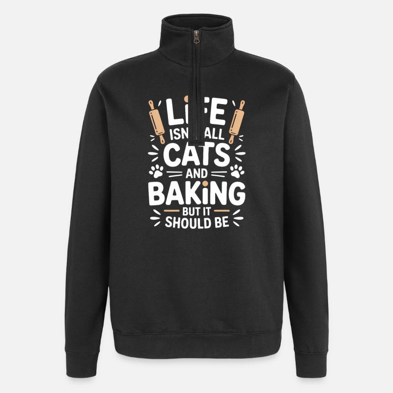 Backen Spruch Katzen Lustiges Backen Geschenk - Quarter-Zip-Sweatshirt - Schwarz