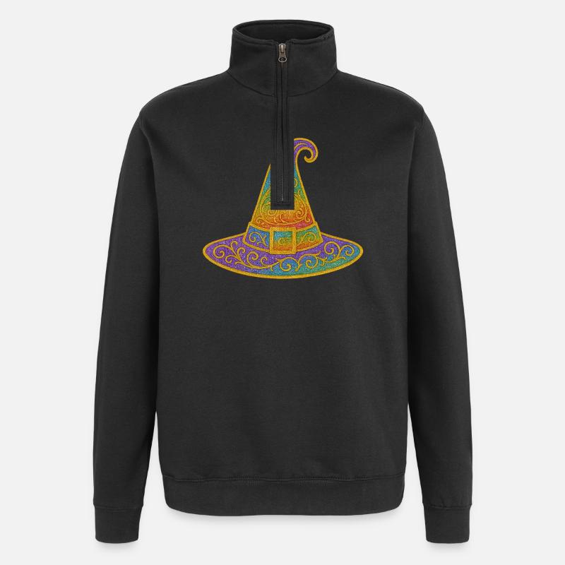 Rainbow Glitter Witch Hat - Quarter-Zip Sweatshirt - black