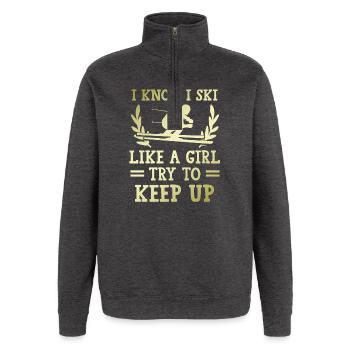 Skiez comme une fille - Sweat à zip 1/4 - charbon - Devant - AI Model Female 172 light (172cm) & AI Model Male 178 dark (178cm)