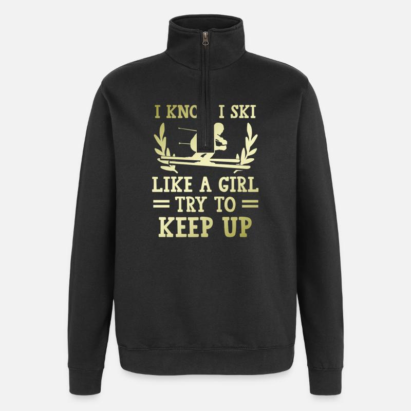 Ski wie ein Mädchen - Quarter-Zip-Sweatshirt - Schwarz