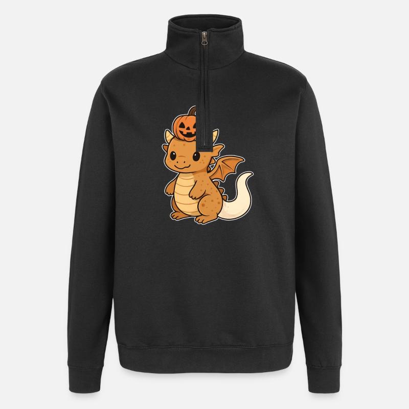 Kürbisdrache Kawaii Halloween - Quarter-Zip-Sweatshirt - Schwarz