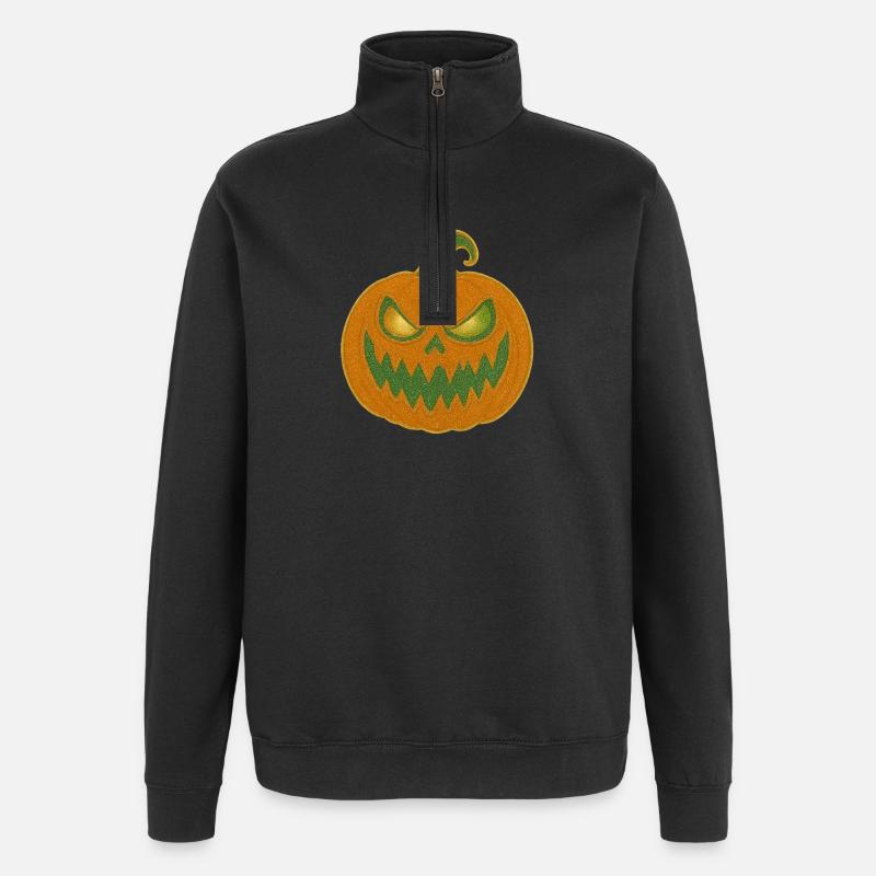 Grimmiger Kürbis Halloween Patch - Quarter-Zip-Sweatshirt - Schwarz
