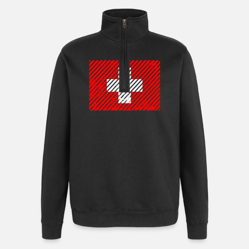 Drapeau suisse rétro - Sweat à zip 1/4 - noir