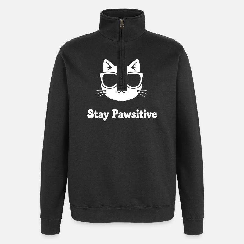 Stay Pawsitive Katzensonnenbrille - Quarter-Zip-Sweatshirt - Schwarz