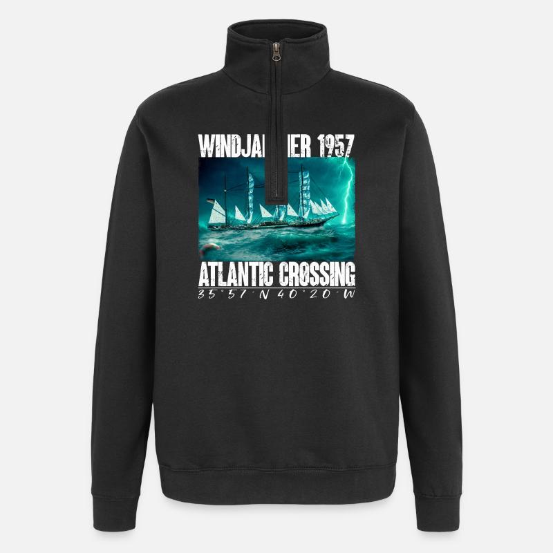 Windjammer 1957 - Atlantiküberquerung - Quarter-Zip-Sweatshirt - Schwarz
