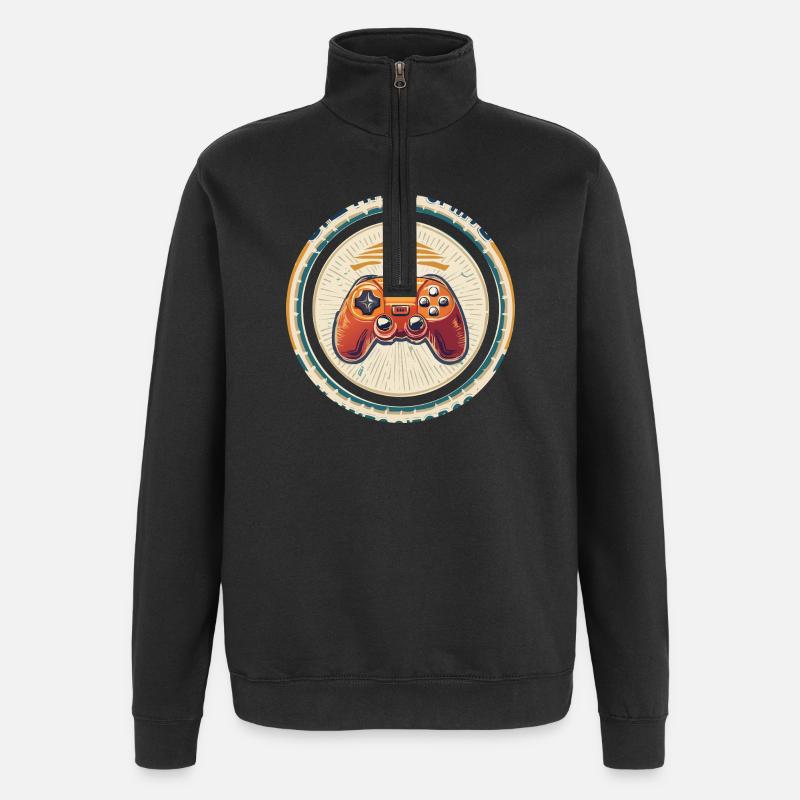 Retro Spielcontroller Abzeichen - Quarter-Zip-Sweatshirt - Schwarz