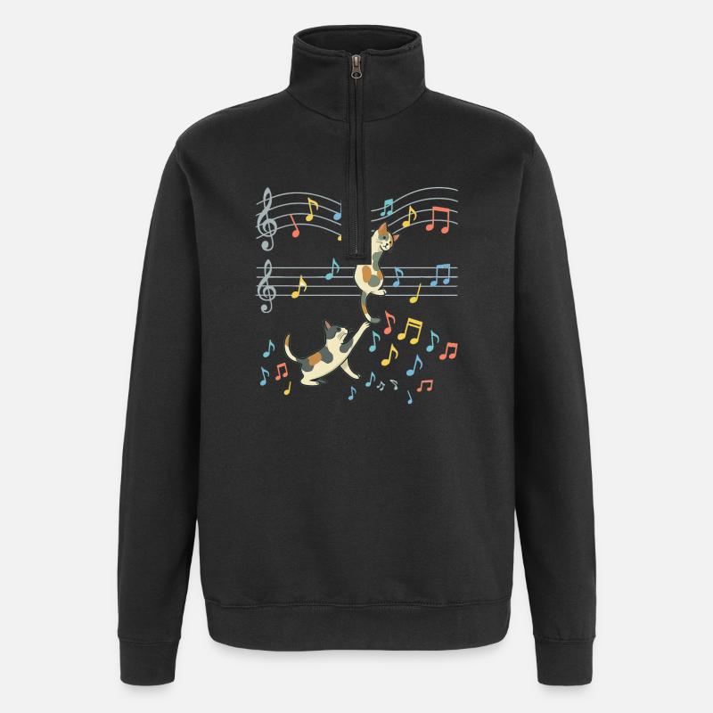 Chat Musique Danse des Notes - Sweat à zip 1/4 - noir