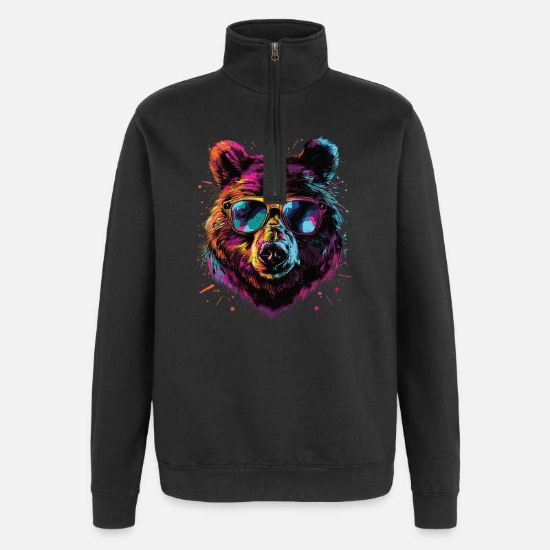 Rétro extérieur nature sauvage ours arbres - Sweat à zip 1/4 - noir