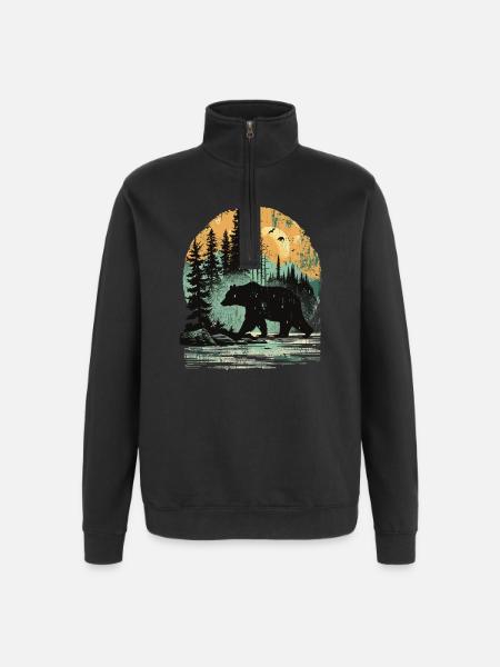 Retro Outdoor Wilderness Bärenbäume - Quarter-Zip-Sweatshirt - Schwarz