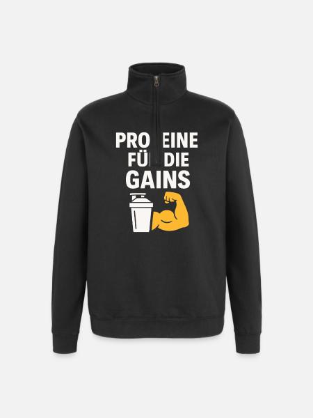 Proteine Für Die Gains - Quarter-Zip-Sweatshirt - Schwarz