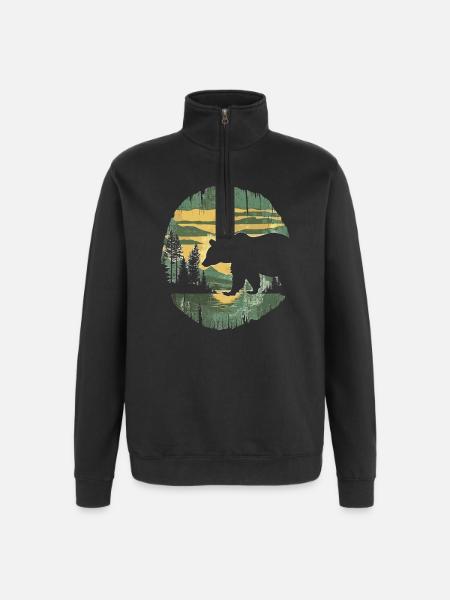Retro Outdoor Wilderness Bärenbäume - Quarter-Zip-Sweatshirt - Schwarz