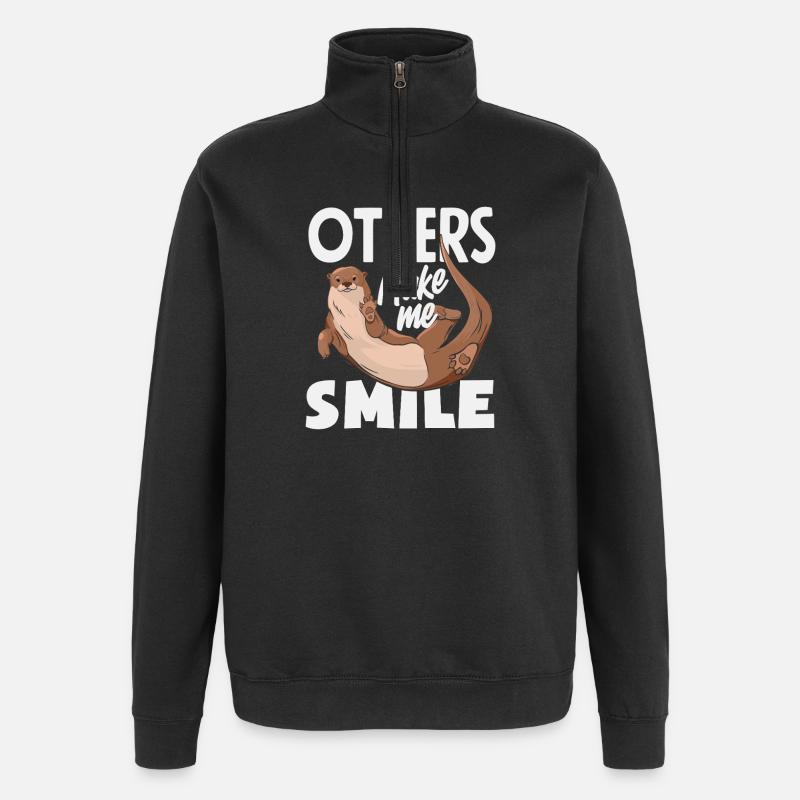 Smiling Sea Otter Cartoon - Quarter-Zip Sweatshirt - black