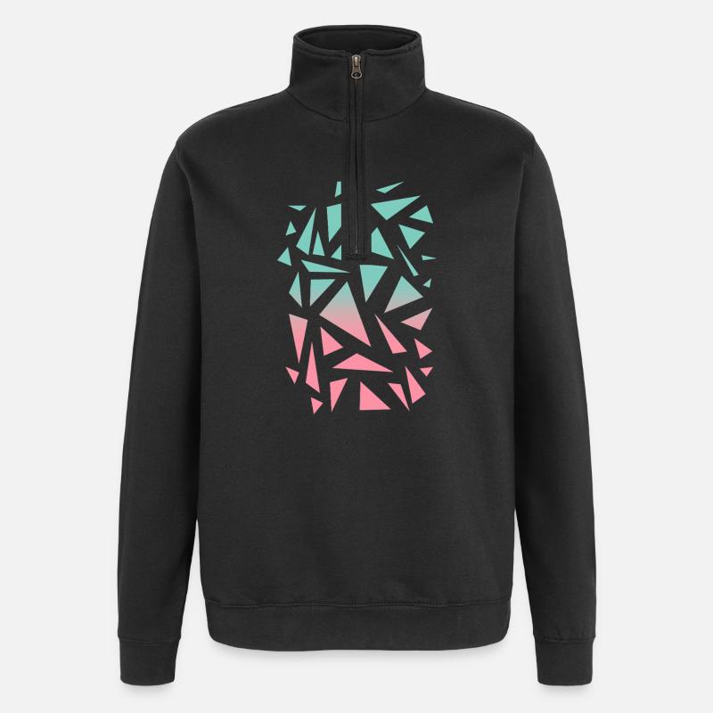 Dreieck Muster - türkis rosa - Quarter-Zip-Sweatshirt - Schwarz
