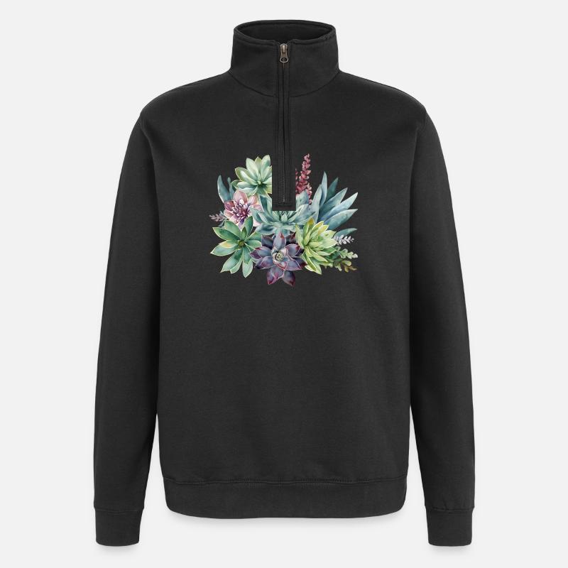 Pastel succulentes Aquarelle Design - Sweat à zip 1/4 - noir
