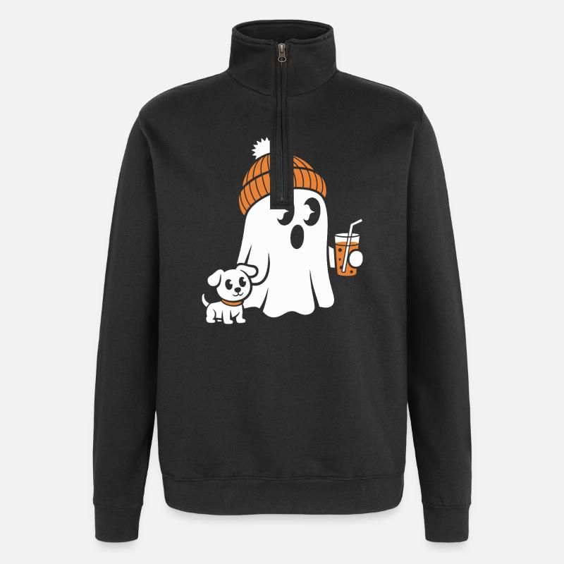 Fantôme douillet avec bonnet - Sweat à zip 1/4 - noir