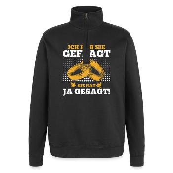 JGA Team Bräutigam Junggesellenabschied - Quarter-Zip-Sweatshirt - Schwarz - Vorne - AI Model Female 172 light (172cm) & AI Model Male 178 dark (178cm)