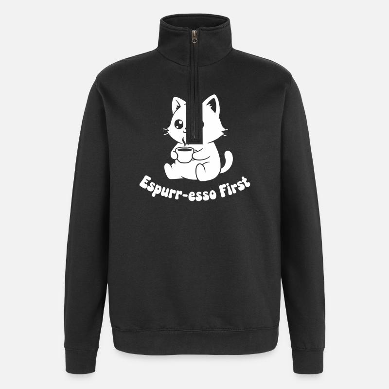 Kaffeekätzchen Latte Illustration - Quarter-Zip-Sweatshirt - Schwarz