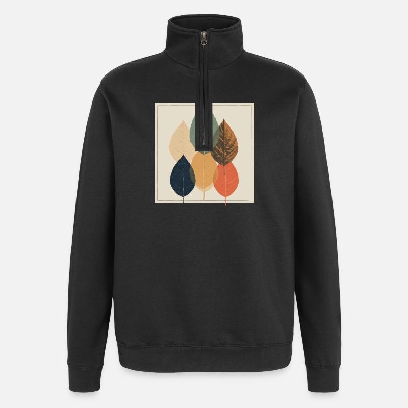 Mosaïque de feuilles d’automne : palette rétro - Sweat à zip 1/4 - noir