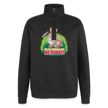 Nervous Rabbit: System Joke - Quarter-Zip Sweatshirt - black - Front - AI Model Female 172 light (172cm) & AI Model Male 178 dark (178cm)