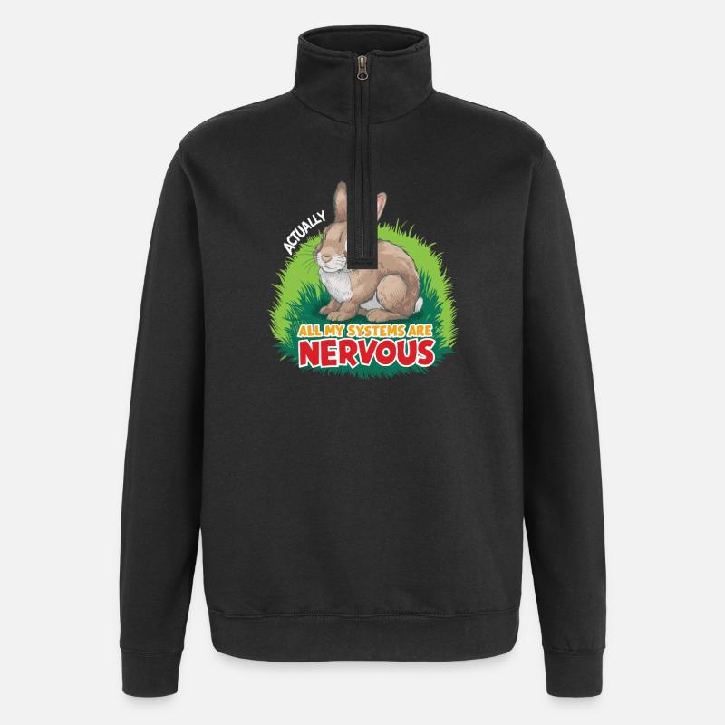 Nervöses Kaninchen: System-Witz - Quarter-Zip-Sweatshirt - Schwarz