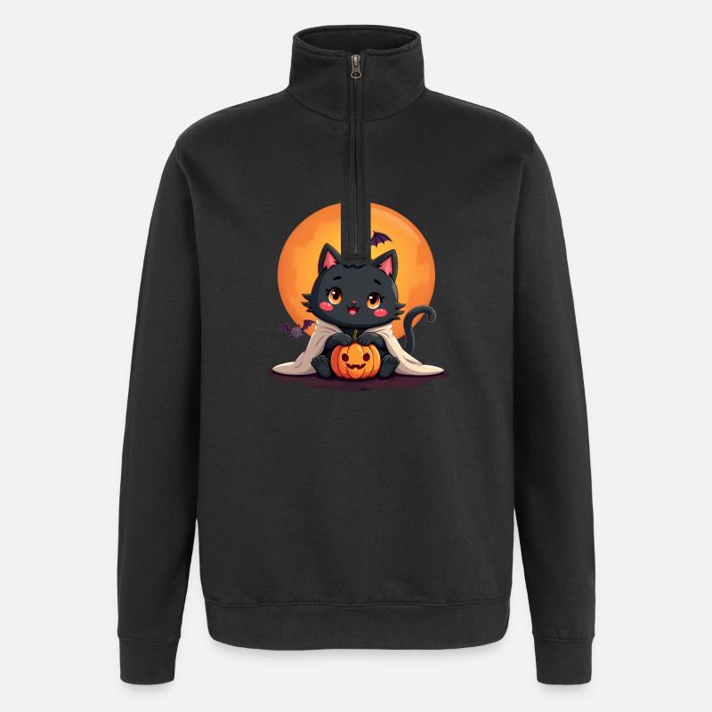 Halloween Cat with Halloween Pumpkin - Quarter-Zip Sweatshirt - black