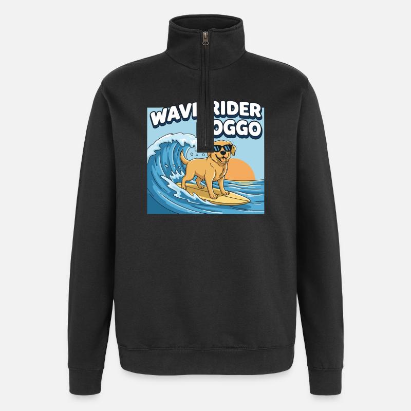 Surfeur Chien Surf - Sweat à zip 1/4 - noir