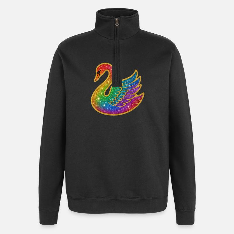 Regenbogen Glitzer Schwan - Quarter-Zip-Sweatshirt - Schwarz