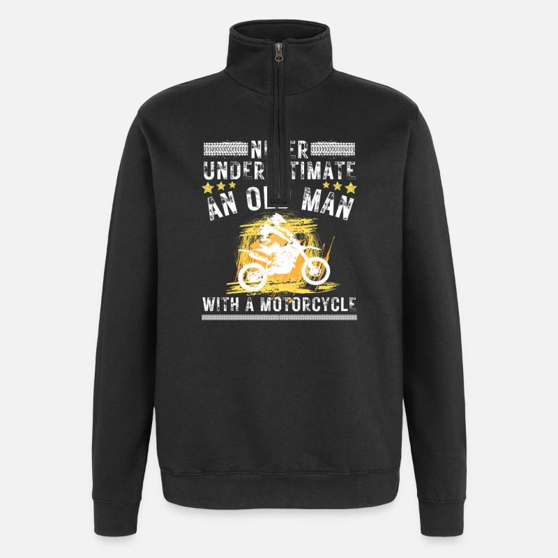 Alter Mann Mit Motorrad - Quarter-Zip-Sweatshirt - Schwarz