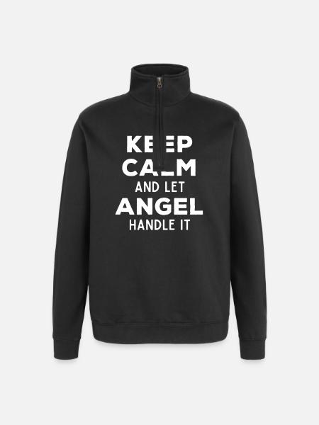 Keep Calm Let Angel Fix It Funny Saying - Quarter-Zip Sweatshirt - black