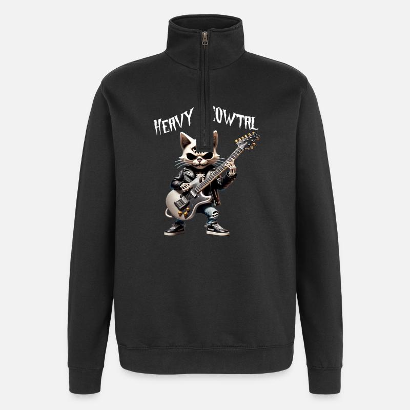 Katzen-Rocker mit Gitarre - Quarter-Zip-Sweatshirt - Schwarz