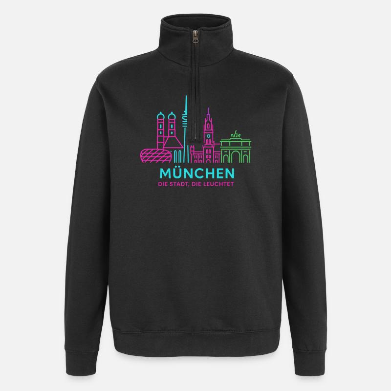 Munich Neon Skyline - Quarter-Zip Sweatshirt - black